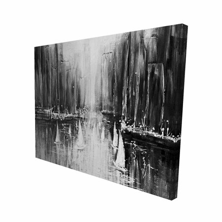 FONDO 16 x 20 in. Greyscale Boats on the Water-Print on Canvas FO2795765